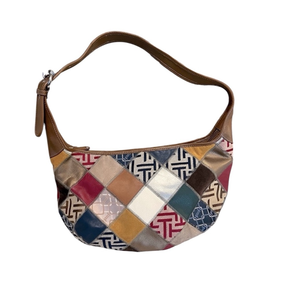 Tignanello Leather Signature Fabric Multi Color Patchwork Boho Shoulder Hobo Bag